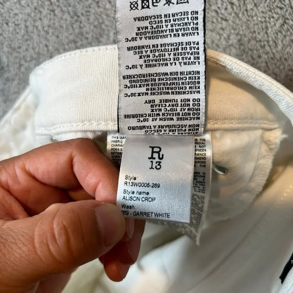 R13 Allison Skinny‎ Jeans Garret White Size 28 Distressed